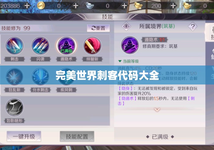 完美世界刺客代码大全 完美世界刺客代码大全