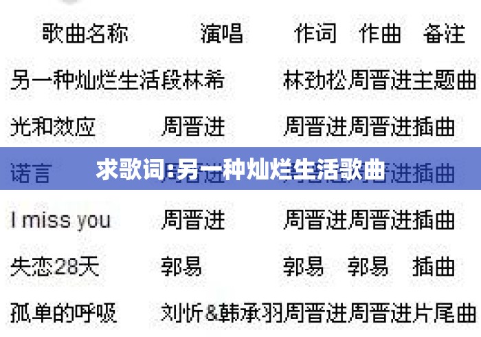 求歌词:另一种灿烂生活歌曲