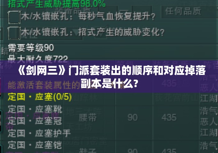 《剑网三》门派套装出的顺序和对应掉落副本是什么?