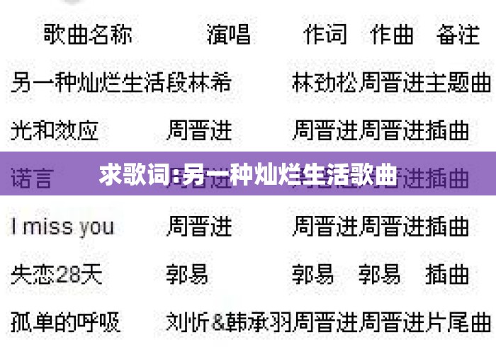求歌词:另一种灿烂生活歌曲